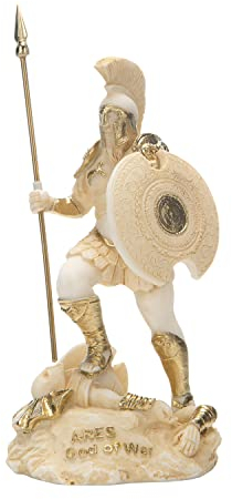 BEAUTIFUL GREEK STATUES Ares Mars God of War Zeus Son Römische Statue Alabaster Goldton 14 cm