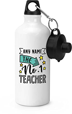 Gift Base Personalised No.1 Teacher Name Sports Bottle Water Gym 600ml White