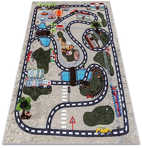 rugsx Kinderteppich JUNIOR 51803.804 Stadt, Straßen, für Kinder, Anti-Rutsch - beige 80x150 cm