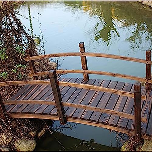 Gruytoie Rustikale Fischteichbrücke Mit Doppelten Seitenschienen, 55-Zoll-Holzsteg Für Schlammiges Tiefland, Kanäle, Bäche, Gartenverzierungen, Parkgehweg