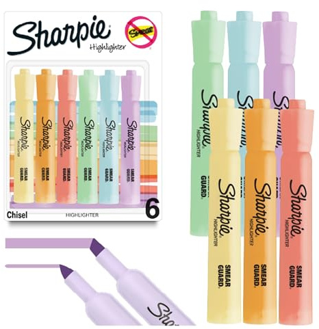 Sharpie® Tank-Style Highlighters, Chisel Tip, Mild Pastel Barrels, Mild Pastel Inks, Pack Of 6 Highlighters