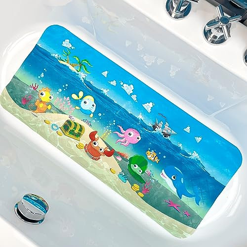 ShineCozy Tapis de Bain antidérapant pour Enfants - 89,9 x 40,6 cm XL - Grande Taille - Tapis de Douche antidérapant pour Sol de Salle de Bain (Bateaux)