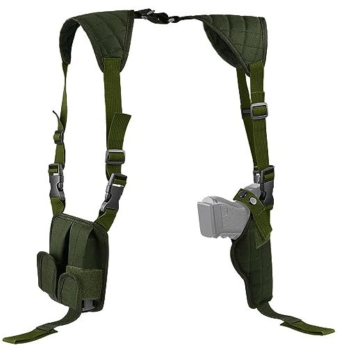 Feyachi Holster d'épaule Holster d'arme Vertical général Ajustable pour la Plupart des Types de Pistolets(Vert Armée)