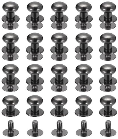 QUARKZMAN 8mm Tige à Tête Sphérique Rivets à Visser, 20 Pièces Rivets à Tête Ronde Pour La Création de Cuir Artisanal, Sac à Main, Ceinture, Couleur Noir Métallisé