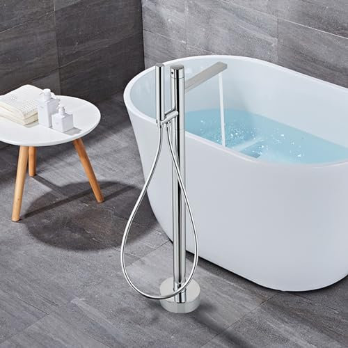 Mitigeur de Baignoire Autoportant Monocommande 2 Modes Robinet pour Baignoire Ilot avec Boyau de Douche 59'',chrome