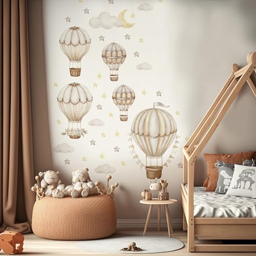 Muralo Sticker Set für Mädchen und Jungen - Aquarell Aufkleber Wandsticker Tattoo für Kinderzimmer - Wandaufkleber Ballons mit Wolken und Sternchen Motiv - Br.120cm x Hö.60cm