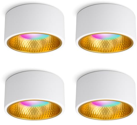 SSC-LUXon OLINO Aufbaustrahler 4er Set weiß gold kompatibel mit Alexa, Siri & Google - Spot flach mit Smart LED RGB+W GX53