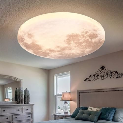 LED Mond Deckenleuchte Modern Design Mond Deckenlampe Dimmbar 3D Mond Lamp Wand Deko Lamp Erde Mond Wand Lampe mit Fernbedienung Deckenbeleuchtung für Schlafzimmer Kinderzimmer,Moon design,50cm