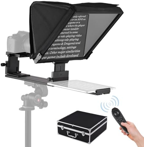 Andoer Teleprompter für Smartphone Tablet DSLR Kamera,16 Zoll Prompter mit Fernbedienung, Kaltschuhhalterung, 1/4” und 3/8 Gewindeloch für Interview, Bühnenrede, Live-Streaming, Online-Video-Vlog