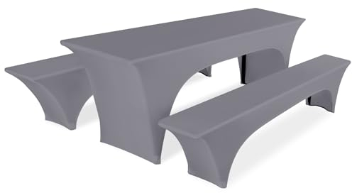Pesonlook 1er-Set Biertischhusse, hellgrauer Stretch-Biertisch- und Bankgarniturbezug für 50 cm Tischbreite, Bierbankhusse 220 x 50 cm für Bankett-Außenmöbel-Schonbezüge
