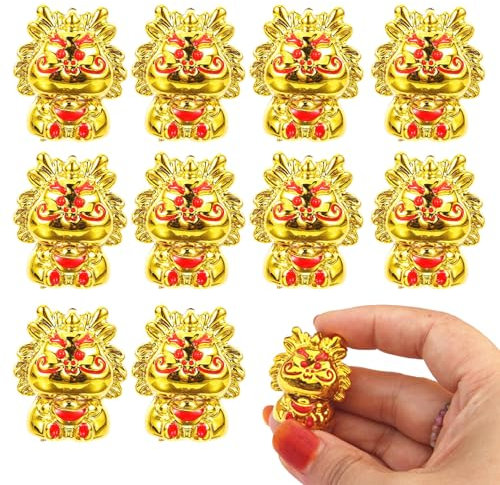 Obelunrp Mini Figurine de Dragon Chinois, 10pcs 1. en Petits Ornements de Dragon dorés, résine Feng Shui Dragon Statue pour décorations du Nouvel an Chinois