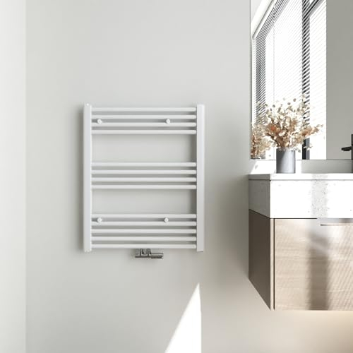 Heilmetz® Bad Heizkörper 600 x 700 mm Handtuchtrockner Weiß Bad-Heizkörper Handtuchheizkörper Mittelanschluss Heizung 330 Watt Leistung Handtuchwärmer