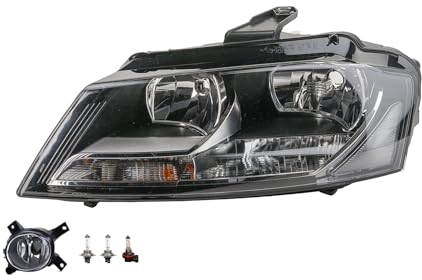 Johns, Scheinwerfer Halogen Front passend für Audi A3 8P 08/08-08/12 H7 H7 Links Fahrer + Nebelscheinwerfer + Leuchtmittel