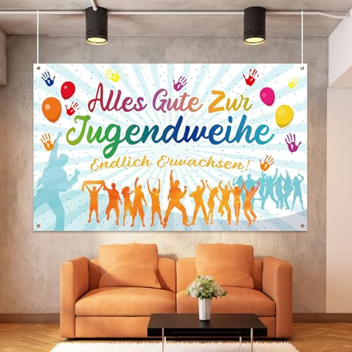 LOHAME Alles Gute zur Jugendweihe Banner Jugendweihe Deko Endlich Erwachsen Banner Erwachsenwerden Hintergrund Youth Dedication Party Hängende Dekoration für Mädchen Junge Erwachsene Party(180 x 90cm)