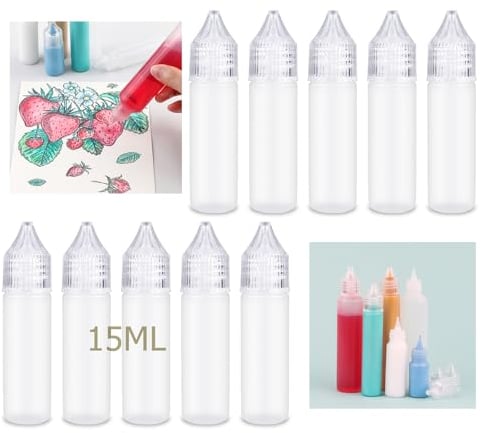OTCRAFT 10 Pack 15 ML Empty Fine Tip Applicator Bottles; Plastic Squeeze Bottle for Glue Paint Ink; Clear Liquid Dispenser Small Gluing Projects, Paper Quilling DIY Craft, Acrylic Paintin