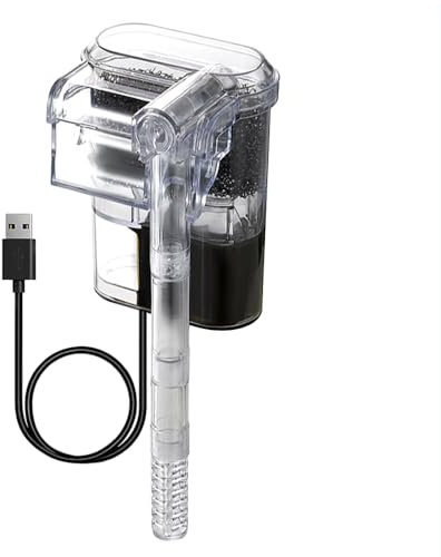 DONGKER Slim Aquarium Filter, Kleiner DC 5V 2,5W 250 l/h USB Aquarium Außenfilter, Einstellbarer Durchfluss, ultraleiser Acryl Wasserfall Hang on Filter für 2–8 Gallonen Nanobecken