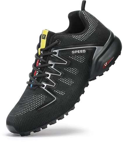 VENROXX Traillaufschuhe Herren Trailrunning Schuhe Wanderschuhe Atmungsaktiv Leicht Laufschuhe Trekkingschuhe rutschfeste Outdoor Sportschuhe, Schwarz, 45