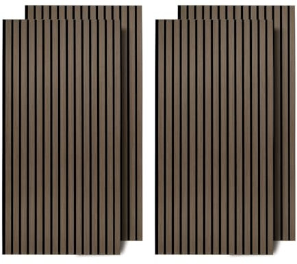 Ollewiellan Akustikpaneele 2.88㎡ 4er Wandpaneele Holz Walnuss und Filz 120x60CM Holzpaneele,Wandverkleidung holz für Studio und Zuhause Innenwanddekoration –Wandpaneele Walnuss