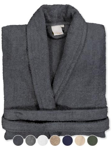 BOSKIMO Peignoir de Bain Unisexe 100% Coton - Peignoir Doux et Absorbant pour Homme et Femme - Avec Capuche (FR/ES, Alpha/lettres, L, Taille normale, Taille normale, Gris, Sans Capuche)