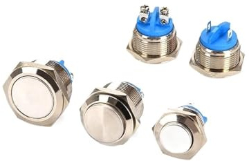 Metal Button Switch 16/19/22/25/30MM thread foot/welding foot/high head/flat head/Ball head reset doorbell start Button 1a(Flat Head,19MM_WELDING FOOT)