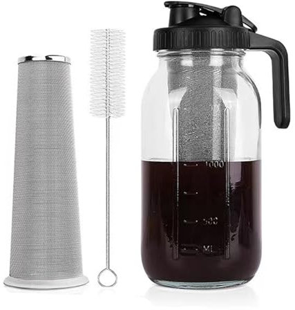 LASIEYO Cold Brew Coffee Maker Jar, 2L Cold Brew Coffee Maker with Stainless Steel Filter for Iced Brew Coffee Ice Tea, Homemade Fruit Drinks Container, cold brew mason jar iced coffee maker