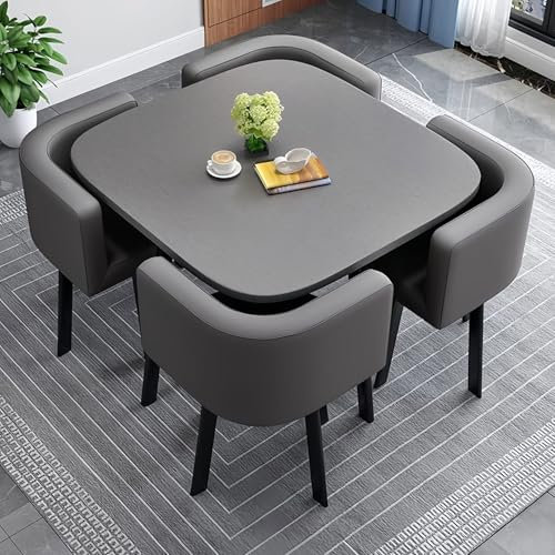AMZSEW Kitchen Dining Table and Chairs Set 4,Modern Breakfast Bar Table And Chair- Dining Room Sets Back Faux Leather Chair, for Small Spaces Coffee Kitchen meeting table (80CMGRAY)