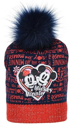 Disney Minnie Mouse Mütze Kinder Mädchen | rosa und blau | Wintermütze | Größe 52 und 54 | Strickmütze | Geschenke für Mädchen | Haube Kinder | Bommelmütze Mädchen (DE/NL/SE/PL, Numerisch, 52, Blau)