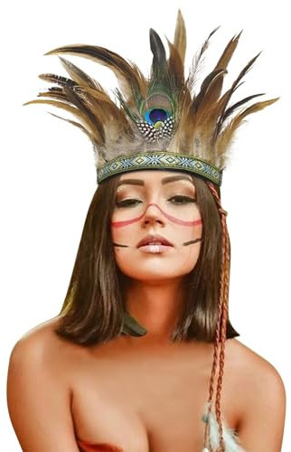 Fashband Bandeau indien à plumes hippie, bohème, festival, fête, accessoire de carnaval, costume de plume, bijou de cheveux indien