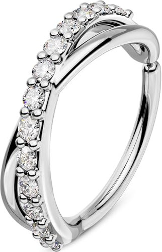 OUFER 20G Nose Hoop Clear CZ Seamless Open Nose Piercing 8 mm Helix Hoop Rook Earring Cartilage Earring Double Line Nose Ring Body Piercing Jewellery for Women