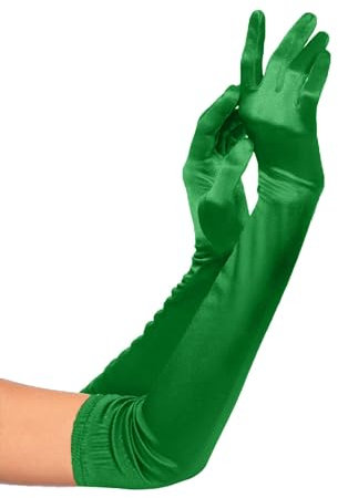 Wioklwe Long Evening Satin Gloves - Bridal Fancy Dress Gloves Wedding Prom Opera Elbow Gloves 1920s Style for Womens (Green)