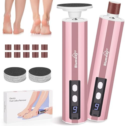 Blumway Elektrischer Fuß Hornhautentferner, 2-in-1 Elektrische Fußfeile Nagelschleifer, 9 einstellbare Geschwindigkeiten, 30 Ersatz Sandpapier Pediküre, Hornhautentferner für Füße