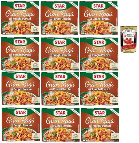 Italian Gourmet Gran ragù con funghi porcini Ragù-Sauce, 12 x 2 x 180g | Carne italiana, herzhaft eingekocht; schnell serviert zu Nudeln, Reis oder, Gesamtnettogewicht 360 g + Kostenlos Polpa 400g
