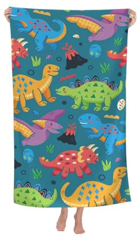 GUIZIYAO Dinosaurier Strandtuch, Dinosaurier Kinder Strandtuch 150 X 75cm, Strandtuc h Personalisiert, Strandhandtuch Badehandtuch Kinder Duschtuch, Camping, Reisen (A)