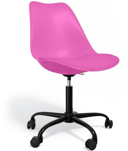 Iconik Interior Tulip Style - Sedia da ufficio con ruote, girevole da ufficio, struttura nera Tulip Fucsia