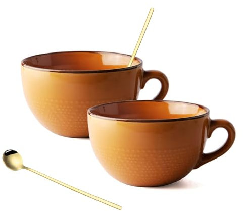 hengshukeji 700 ml große Kaffeetasse, Keramik-Kaffeetasse 2 Set, Teetassen für Büro und Zuhause, Geburtstagsgeschenk, spülmaschinen- und mikrowellenfest (Orange Gelb 2 Set)