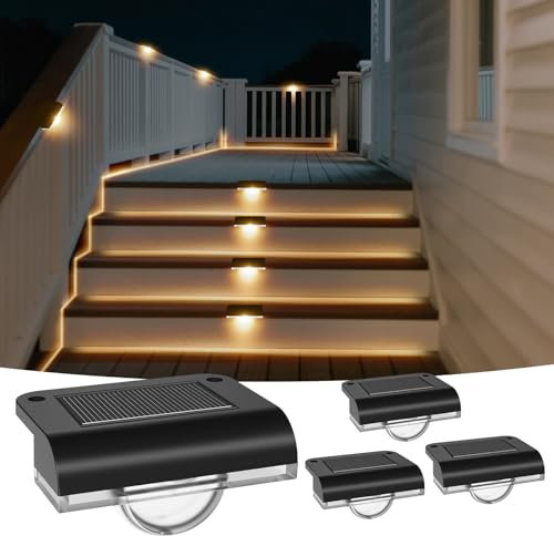 Solarleuchten für Außen Balkon Licht, Solar Treppenbeleuchtung Aussen, Solar Gartenleuchten Wasserdicht, Solarlampen für Außen Zaun Stufen Treppen Garten Terrasse Hof Balkon Deko, 4 Stück