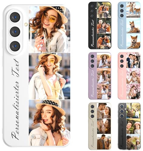 DCPPCY Personalisierte Handyhülle mit Foto Text für Samsung Galaxy S24 5G, Handyhülle Selbst Gestalten mit Mehreren Bild Text, TPU Stoßfest Hülle Personalisierte Foto Hüll für Familie
