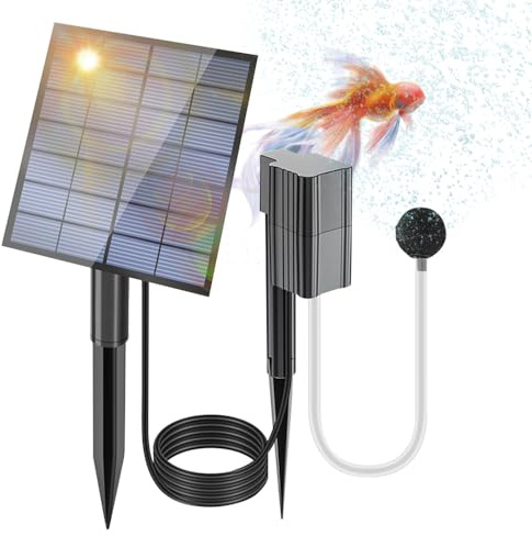 Aérateur solaire de bassin 2,5 W/7 V - Oxygénateur de 0,6 l/min - Pompe solaire pour étang avec 1 pierre à bulles et piquet - Pour jardin, bassin hydroponique