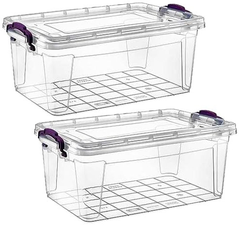 Pack of 2 Plastic containers set with Lids - 10 Litre Reusable Storage box & Prep Meal Organizer Fridge, Freezer, Dishwasher & Microwave Safe Kitchen Organizer Boxes (10 Litre)