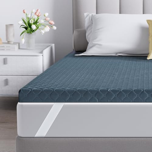 INRE Surmatelas 140x190, Épaisseur 5.5cm, sur-Matelas Mousse Haute Densité, Surmatelas Ergonomique, Certifié Oeko-Tex, Respirant et Confortable, Housse Hypoallergénique Amovible et Lavable (Foncé)