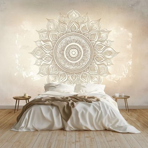 Fototapete Grunge-Hintergrund Mit Mandala-Druck Vlies Tapeten Wandtapete 300x210 cm Moderne Wanddeko Design Wand Dekoration Wohnzimmer Schlafzimmer, Beige
