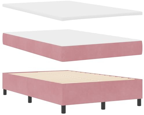 vidaXL Boxspringbett mit Samtmatratze & Bank Pink 120X190 cm | Kompaktes Design mit einfachem Montagewerkzeug | Top für Kinder- und Gästezimmer
