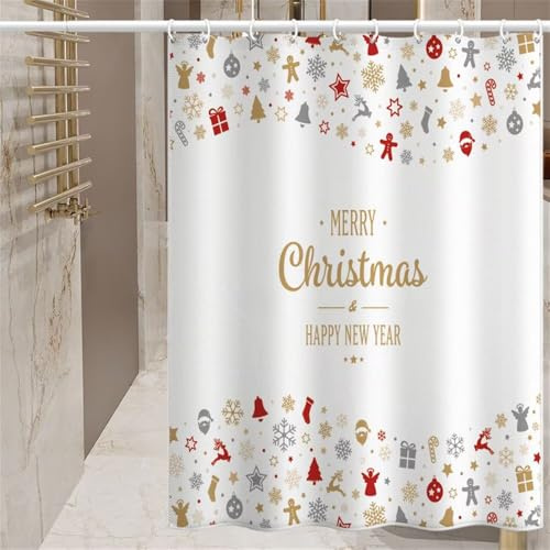 Duschvorhang 200x220 cm Weihnachten Antischimmel Duschvorhänge aus Polyester Stoff, Neujahr Shower Curtain Wasserdicht und Schnell Trocknend, Duschvorhang Badewanne mit Haken, Beschwerter Saum (LB7)