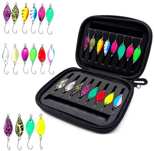 16 Stück Forellen Spoon Sets, 2,5g/3,5g/5g Angelzubehör | Realistisch, Steigert die Attraktivität,mit Aufbewahrungsbox,Geeignet für Süßwasser