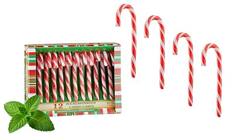mucHome Zuckerstangen mit Pfefferminz Geschmack 12cm essbare Candy Canes rot-weiß Weihnachts Deko Baumschmuck Christbaum Anhänger Zucker festliche Süßigkeit zu Weihnachten (12 Stk. Zuckerstangen)