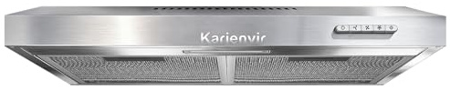 Cooker Hood 60cm, Quiet and Powerful Extractor Fan Kitchen, Recirculating and Vent Mode, 3 Speed, 200m³/h, Slimline Visor Extractor Hood with Filter, Stainless Steel, Undercabinet Hoods Wall Mounted