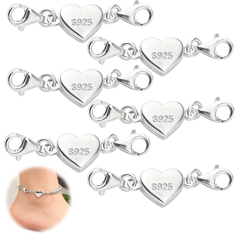 Ruvan 6 Stück Herz Magnetverschluss Kette, S925 Kettenverschluss Silber Armband Verschluss Magnetverschluss, Für Ketten Halskette Armband DIY Jewellery Making Accessories