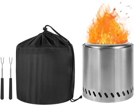 CAMPORG Feuerschale 22cm Edelstahl – Tragbarer Outdoor Campingkocher & Feuerkorb für Garten, BBQ & Kochen mit Holz oder Pellets, Kompakt & Effizient, Silber