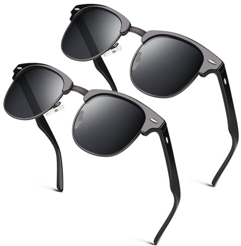 GQUEEN Horn Gestell Halbrahmen Retro Polarisiert Sonnenbrille Herren Damen | Leicht, Verstellbare Nasenauflagen, Angeln, Autofahren, Reisen, Laufen, Golfen, UV400 Schutz