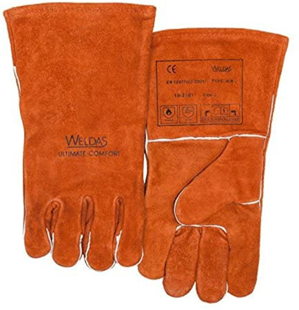 5-Finger-MIG/MAG/MMA-Schweißerhandschuhe (1 Paar) aus Baumwolle, L=34 cm, WELDAS 10-2101 XL, Gr. 9,5